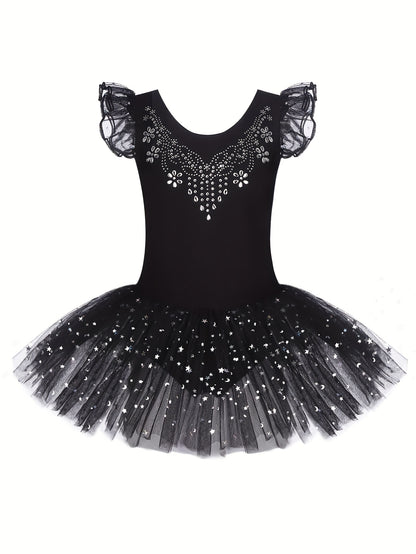 [Perfect Gift] Sweet Girls Ruffle Sleeve Ballet Skirted Leotard Shiny Dance Tutu Dresses for Ballet Gymnastics Performance, Perfect for Outdoor, All Seasons, Gift for Back-to-School Season, Beach Essentials, Perfect for Outdoor