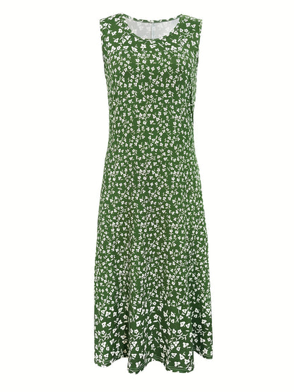 Fashion Small Floral Holiday Style Printed Vest Dress