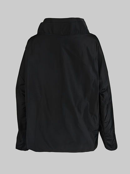 2024 Autumn/Winter New Women's Fashion Solid Color Stand Up Collar Long Sleeve Asymmetric Loose Casual Jacket Coat