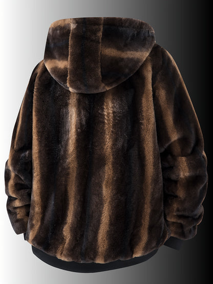 Autumn Winter Fashion Men'S Fleece Hooded Jacket Full Zipper Casual Jacket Coat Lined with Fleece Thickened Fabric Striped Design Machine Washable Comfortable And Warm for Party Street Life Business Professional Style