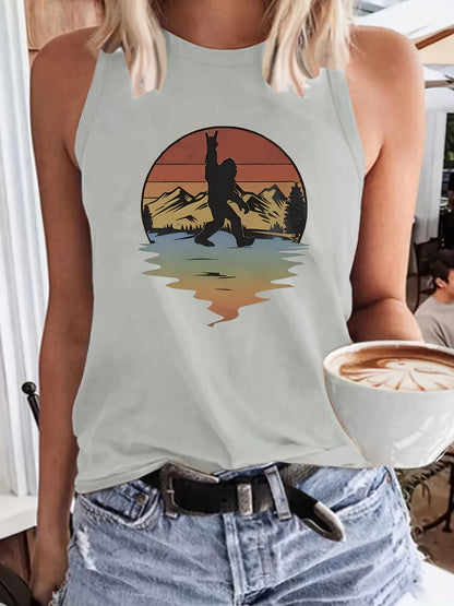 Pattern Print Casual Vest - Crew-neck Casual Sleeveless Vest in Polyester - Lightweight Breathable, Women's Wear