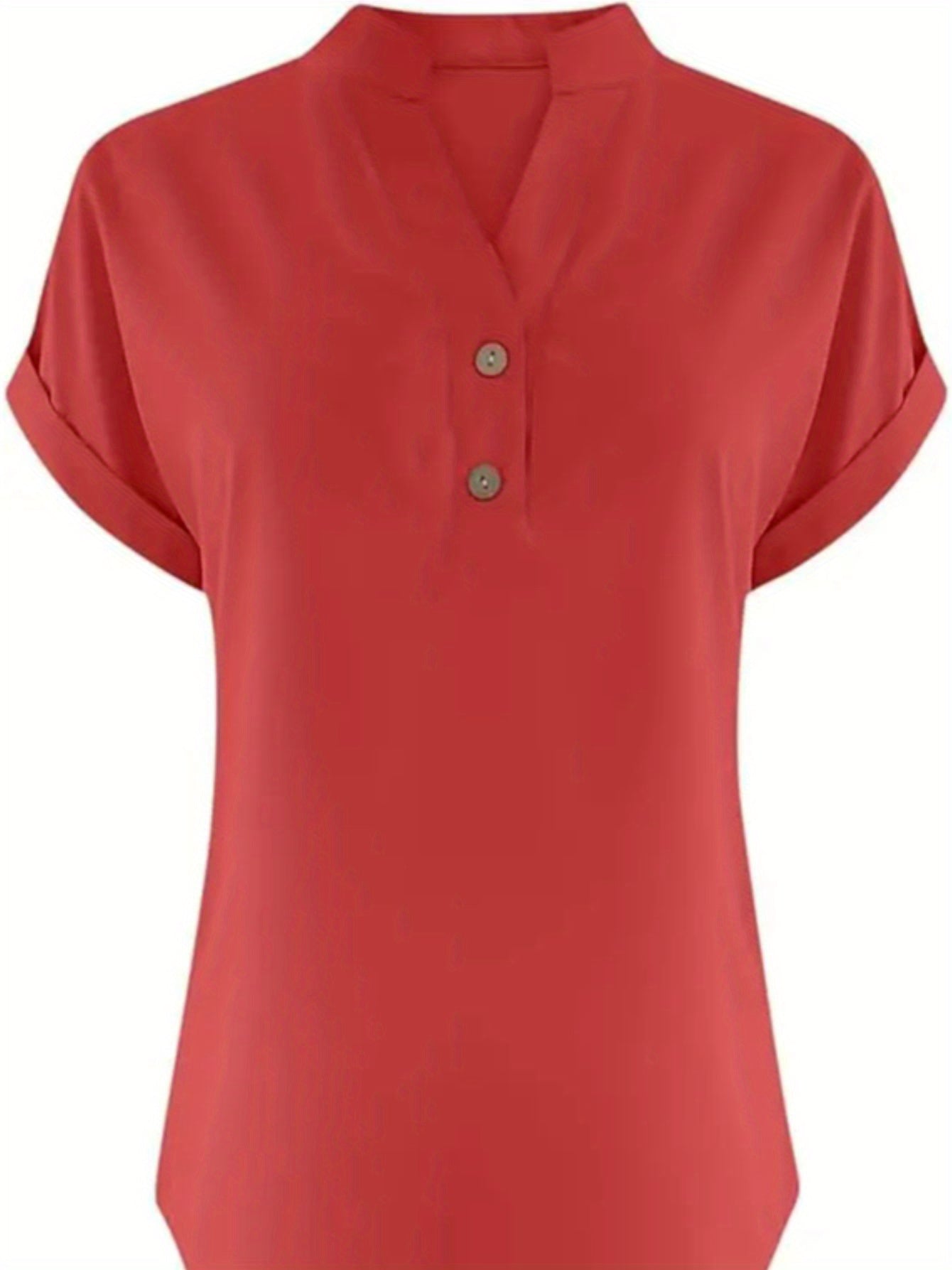 ZOELNIC Women's V-Neck Button-Front Placket T-Shirts - Short Sleeve Casual Summer Tops, Breathable Daily Wear Shirts Suitable for Spring/Summer, Solid Color Casual Wear, Machine Washable (No)