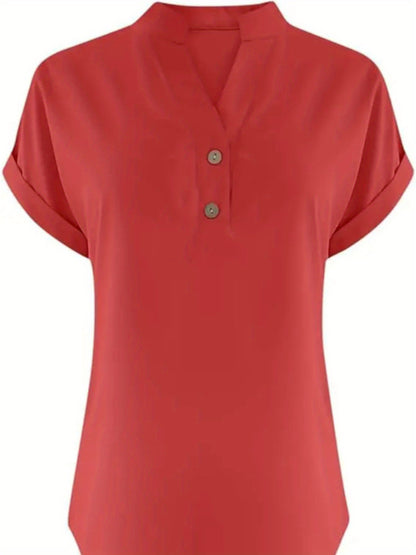 ZOELNIC Women's V-Neck Button-Front Placket T-Shirts - Short Sleeve Casual Summer Tops, Breathable Daily Wear Shirts Suitable for Spring/Summer, Solid Color Casual Wear, Machine Washable (No)