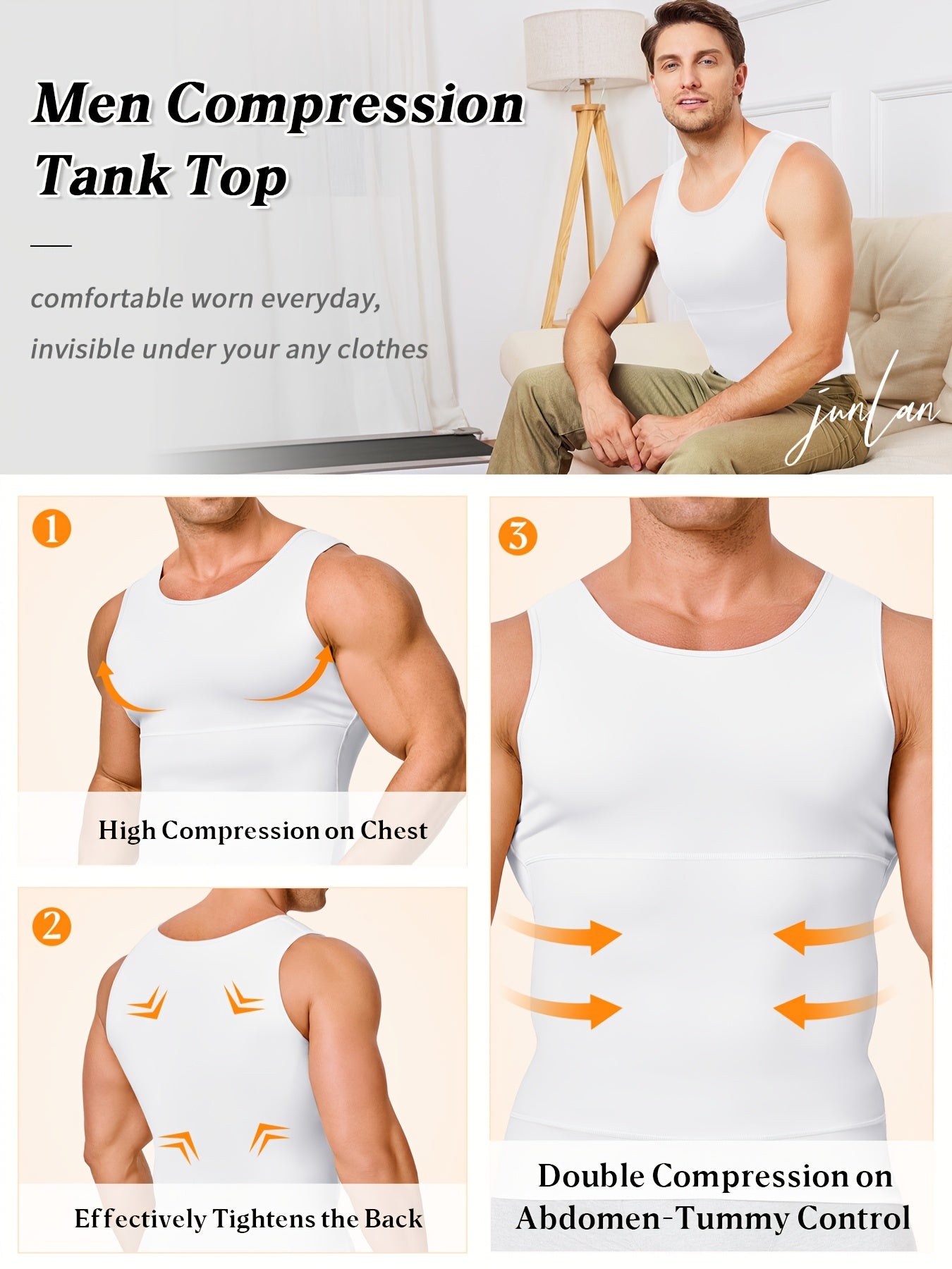 Men' Compression Shirt & Body Shaper Vest - High-Elastic Workout Tank Top with Abdominal Toning, Tight-Fit Shirt Suitable for Gym, Post-Surgery, Year-Round Wear, Solid Color Round Neck Undershirt