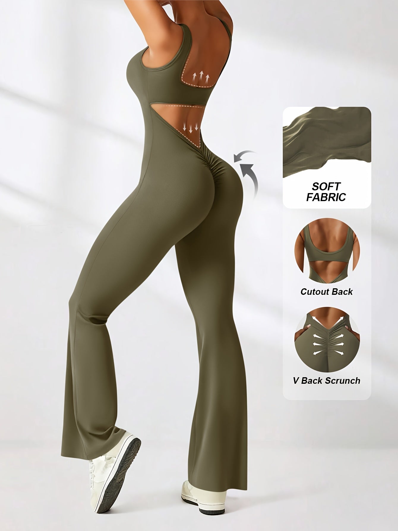 2pcs Women Flare Jumpsuit, Square Neck Hollow Out Backless Sexy Hip Folds, for And Daily Wear Women'S First Choice for Christmas And Thanksgiving Gifts