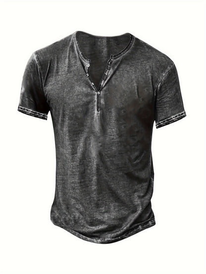 1Men'S Distressed Henley Shirt- Slim Fit Short Sleeve Button-Up T-Shirt with V-Neck& Placket Detailing, Machine Washable Casual Shirt in Olive Green, Black, Blue, Burgundy, Sporty Apparel| Athletic Style| Comfortable Tee