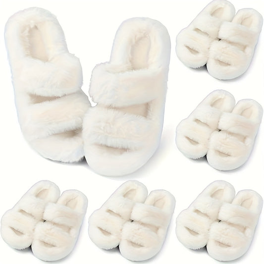 6 Pairs Wedding Bridesmaid Slippers Women Fluffy Open Toe Slippers Fuzzy Plush House Slippers For Bridal Party