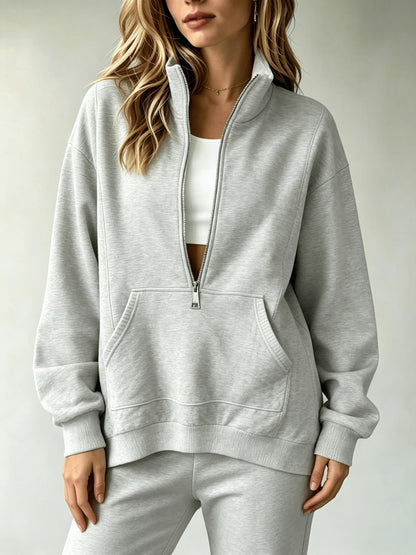 Women'S Matching Outfit, Cozy Fleece Top, Trendy Casual Sportswear for Ladies