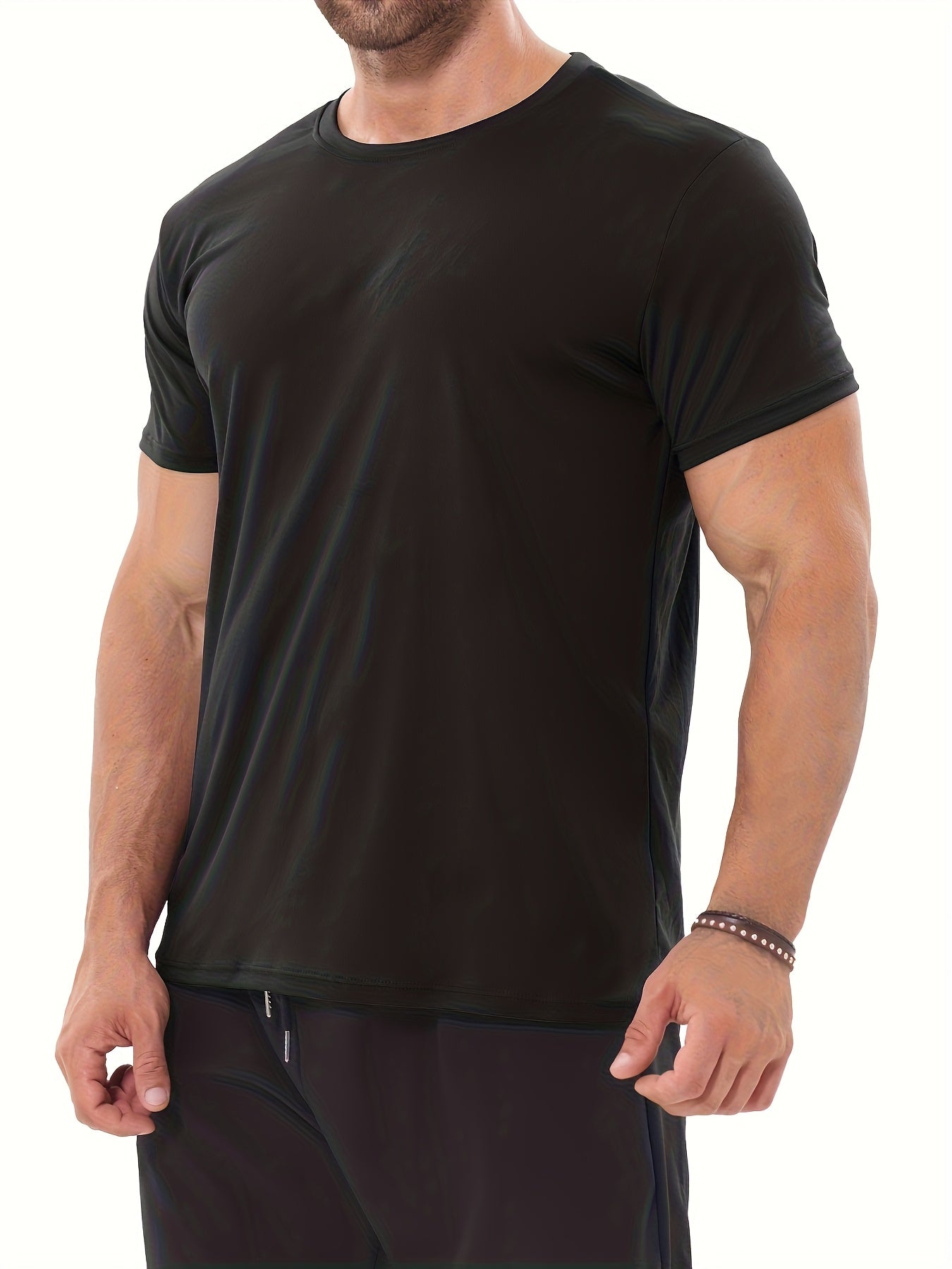 6pcs Men's Multi-Color Crew Neck Short Sleeve T-Shirt, Fashionable Casual Top, Breathable, Moisture-Wicking, Quick-Drying, Suitable for Fitness, Running Training, Mountaineering, Hiking, Beach, Outdoors, Etc.