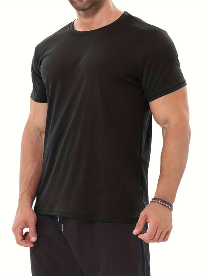 6pcs Men's Multi-Color Crew Neck Short Sleeve T-Shirt, Fashionable Casual Top, Breathable, Moisture-Wicking, Quick-Drying, Suitable for Fitness, Running Training, Mountaineering, Hiking, Beach, Outdoors, Etc.