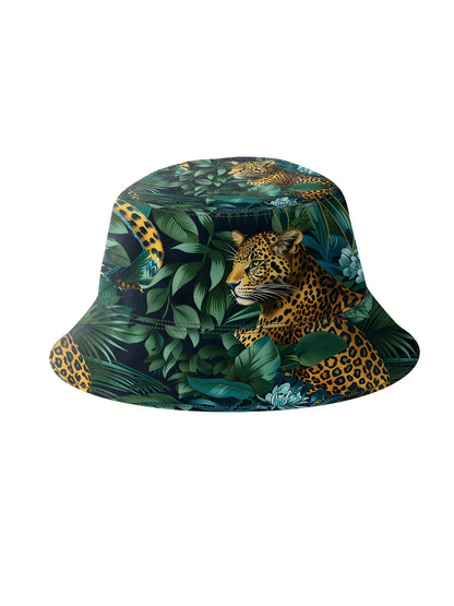 Men'S 3pcs Retro Outfit Beach Set, Tiger in Jungle Sportswear, Hawaiian Sportswear Set, Shirt Beach Shorts And Fisherman Hat Bucket Hat