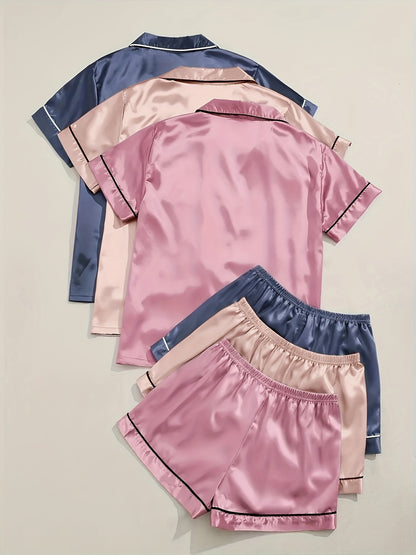 Black + Champagne + Pink Satin Short-Sleeve Shorts - product view 39