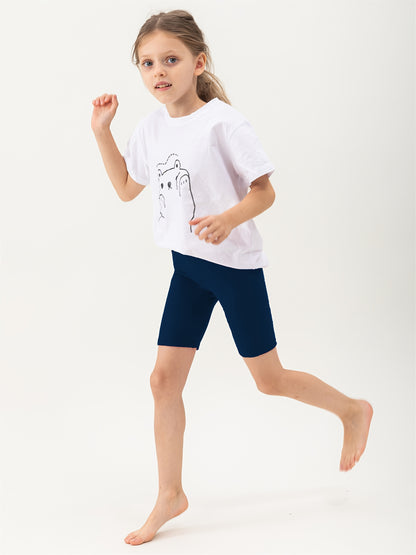 10pcs Bermuda Random Print Girls' Stretchy Soft Polyester/Spandex Blend Flat Waist Shorts - Versatile And Comfortable Casual Wear for Spring/Summer/Fall, for Outdoor