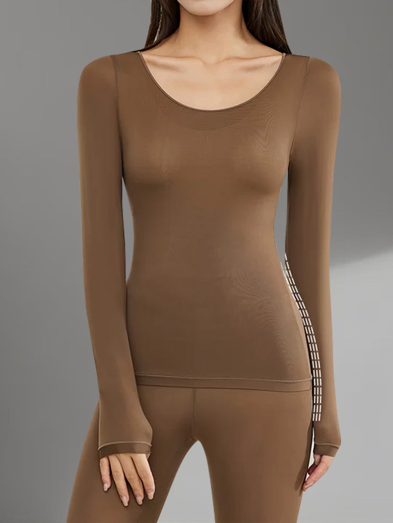 2pcs QUASTI Women's Ultra-Thin High Stretch Thermal Underwear - Seamless Invisible Bottom Layer, Warm & Comfortable for Fall & Winter, Solid Colors (, Brown,) - Perfect for Layering Tops, Winter Underwear, Sleek Design, Smooth Texture