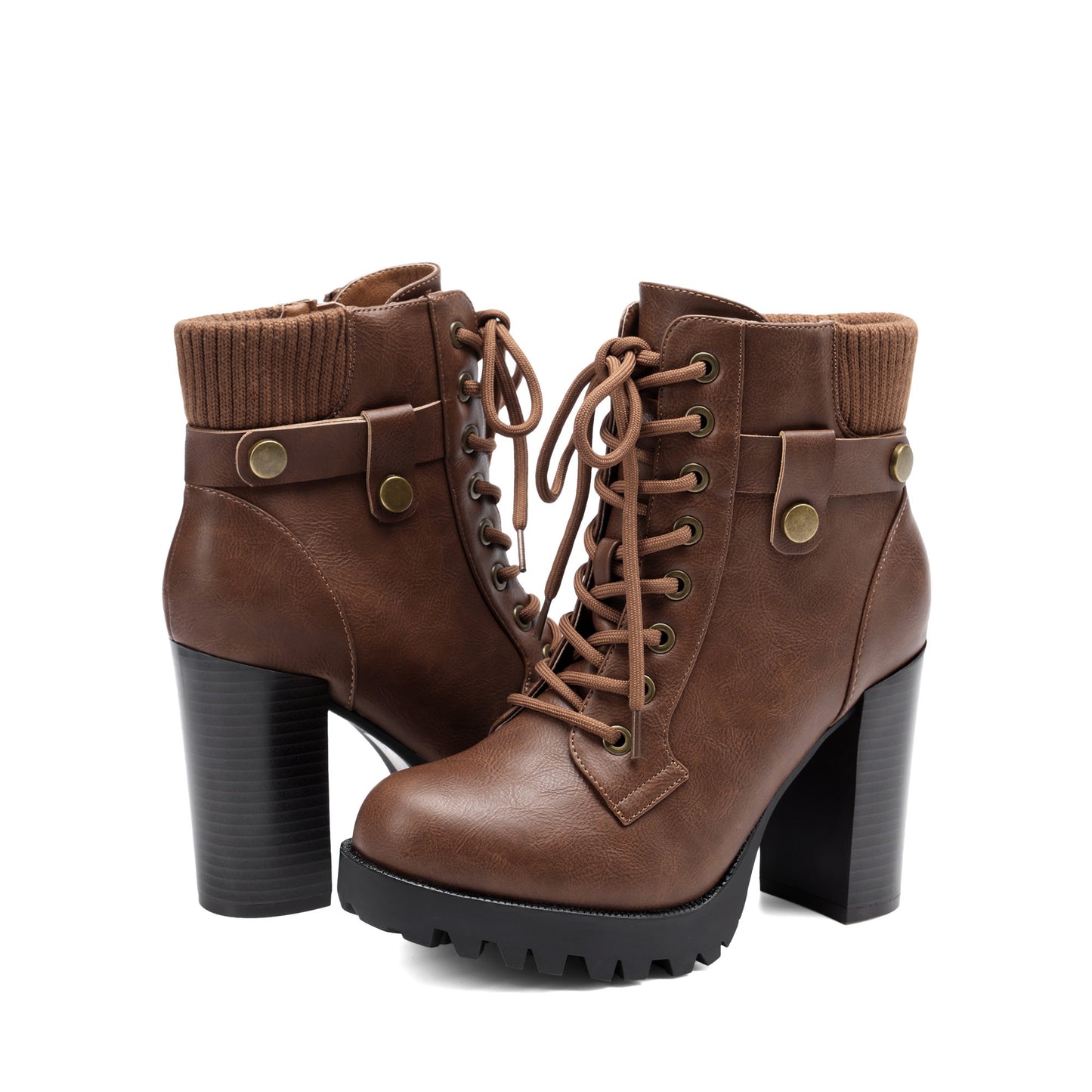Women Short Boots Fall Winter Boots Women's Lace up Combat Ankle Boots High Chunky Heel Fashion Heeled Booties Shoes Black Boots