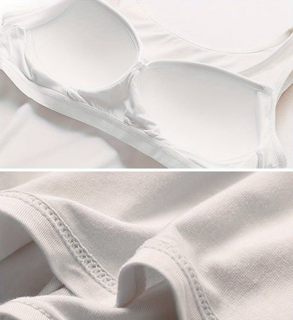 3pcs Pack Women's Camisoles with Built-In Bra - Wire-Free Padded, Breathable Elastic Tank Shirts Suitable for Yoga, Layering Undershirts, Non-Removable Chest Pads, Basic Plain Lingerie for Casual Attire & Underwear