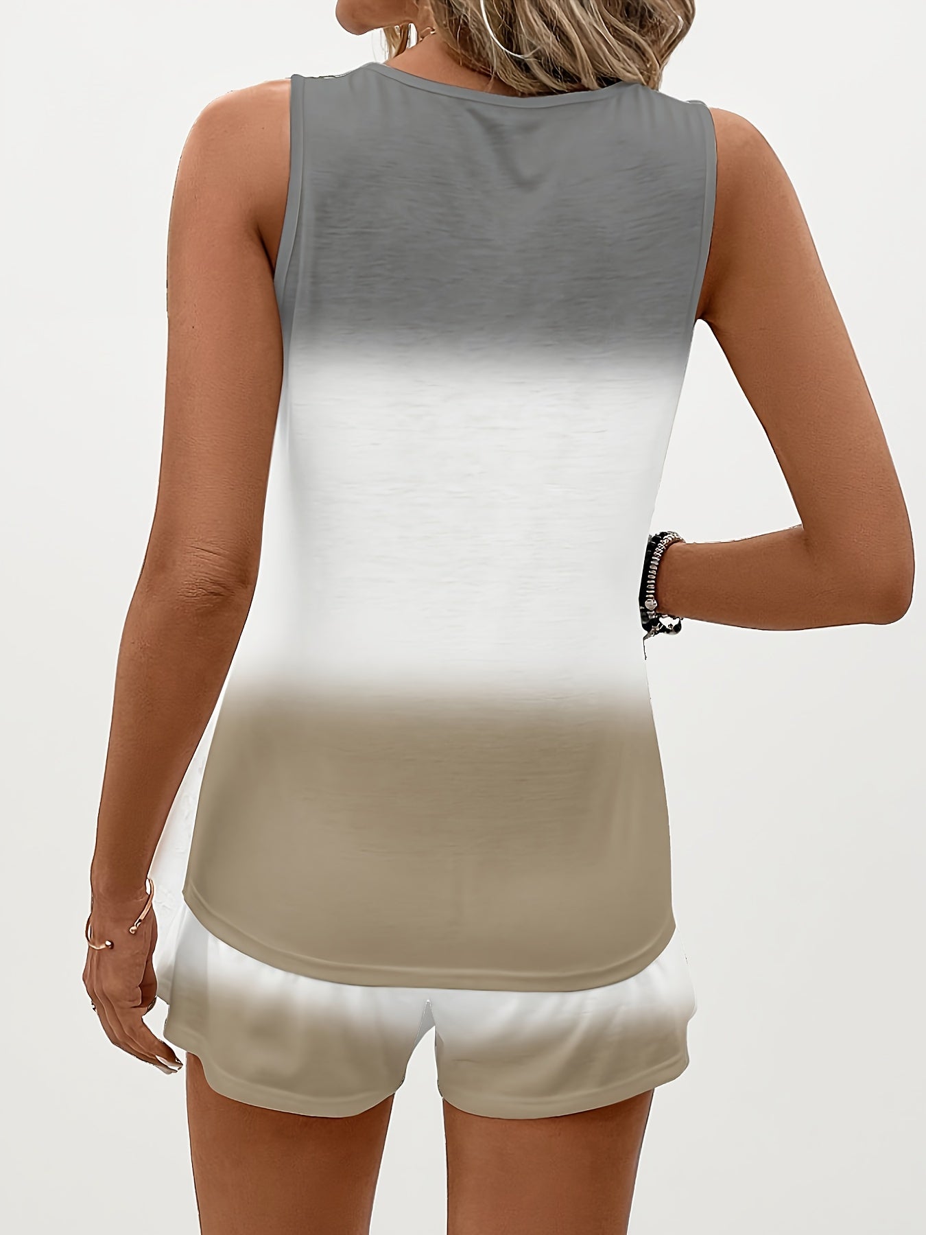 Women'S Vest And Shorts Set with Pockets, Gradient Print Design for Casual Wear