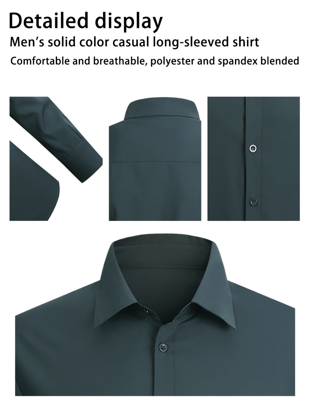 Men's Solid Color Dress Shirt - Collared Long Sleeve 146277