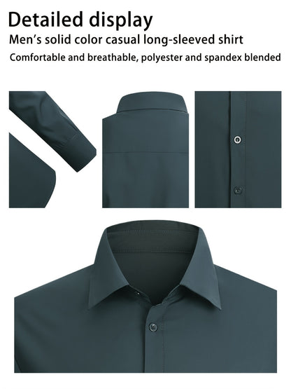 Men's Solid Color Dress Shirt - Collared Long Sleeve 146277