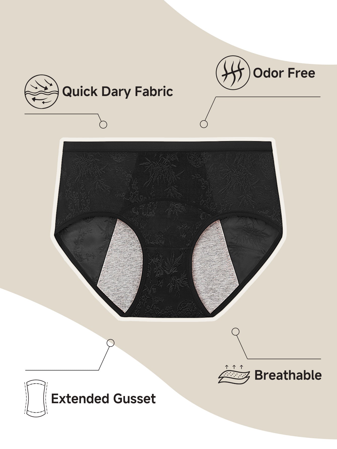 6pcs Women's High waisted Floral Jacquard Pattern Contoured Underpants with - product view 10