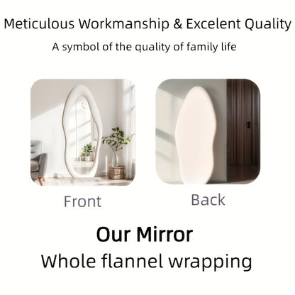Irregular Velvet Frame Full Length Mirror Safe Rounded Corner for Kids Room (Milk Tea, White, Black, Green, Pink, Blue)