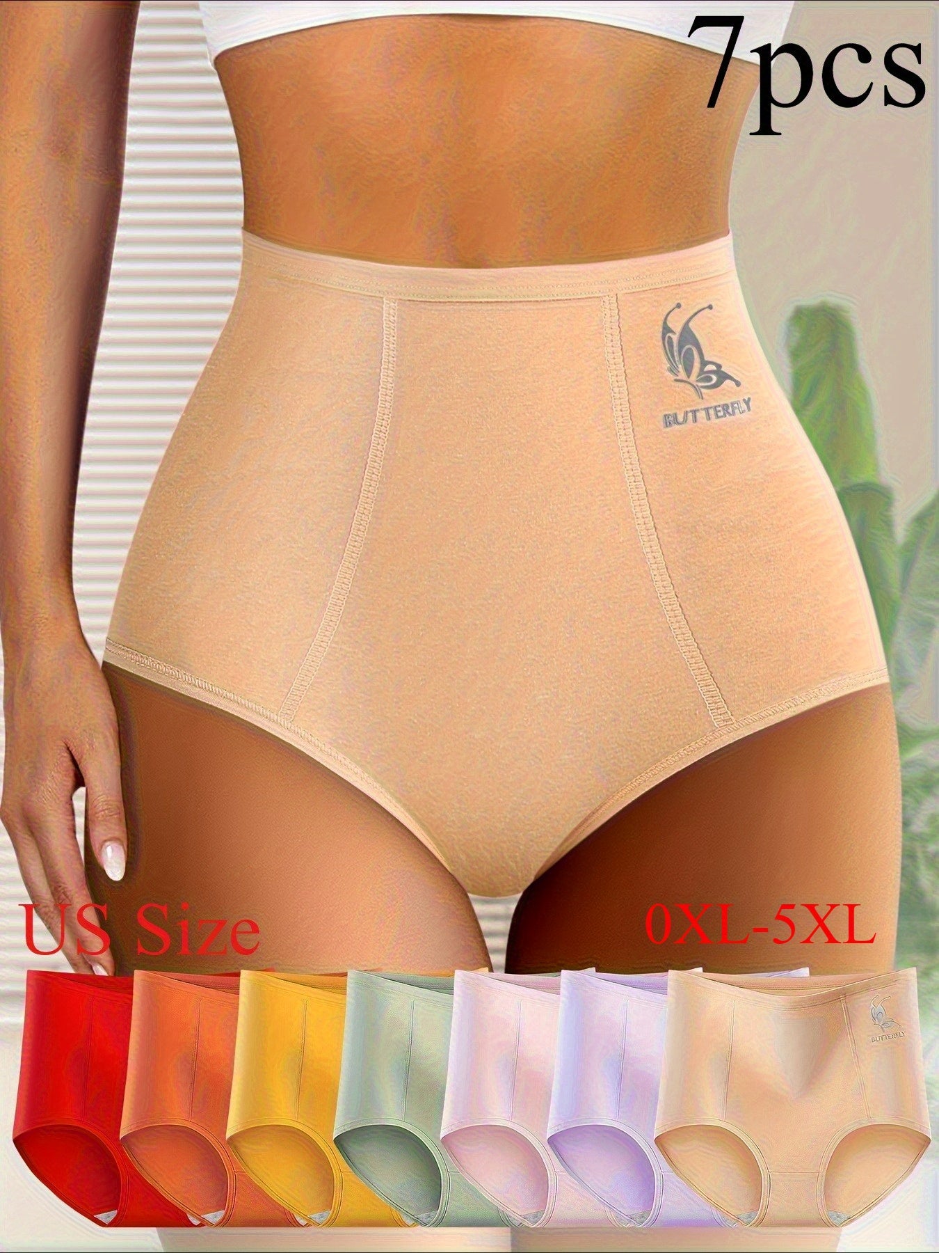 7pcs Elegant Butterfly Pattern High-Waist Briefs for Women - Comfortable Stretch, Non-See-Through Underwear(0XL-5XL)