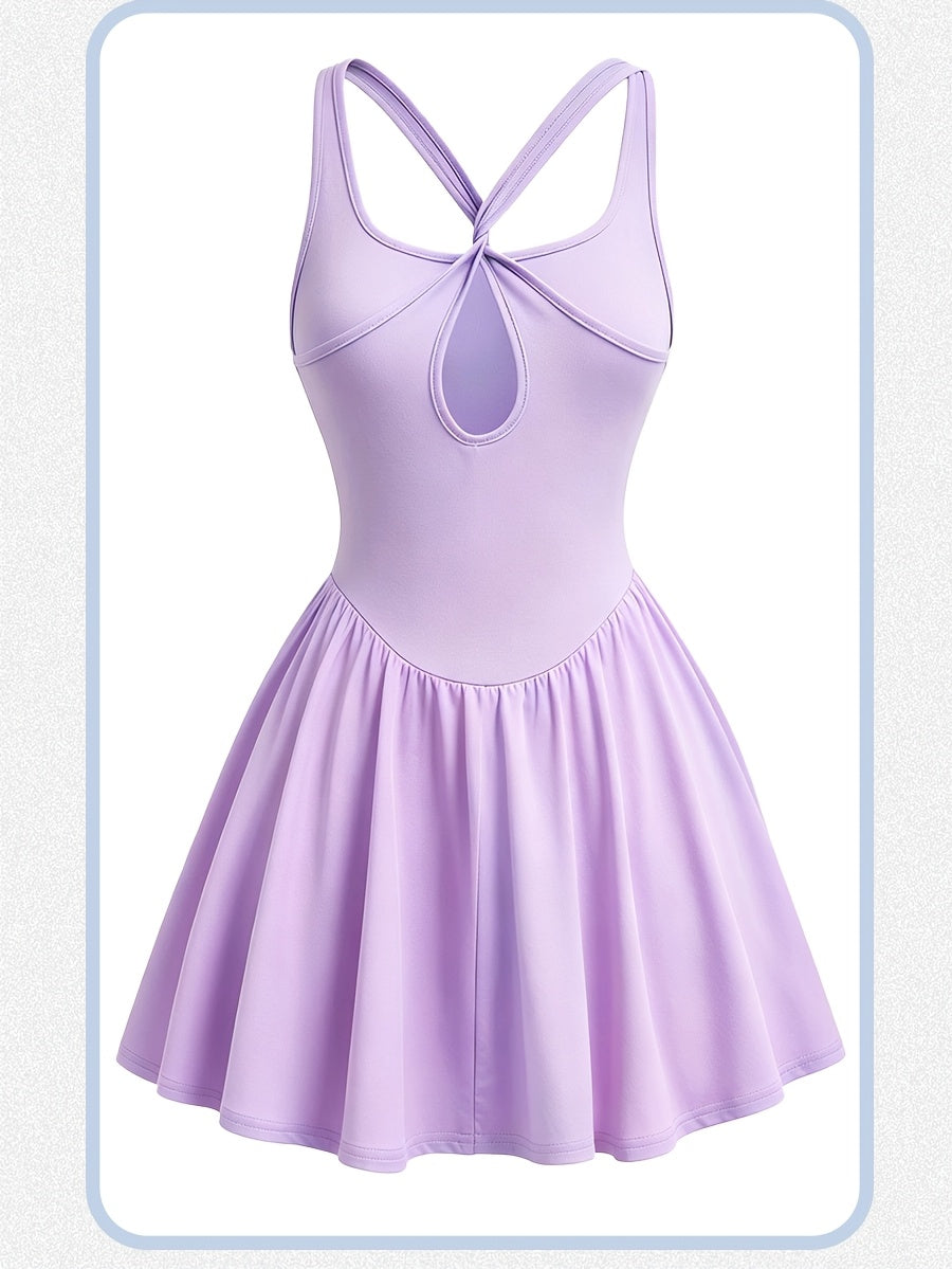 Womens Sleeveless 2-in-1 Athletic Tennis Golf Dress, Underneath Workout Dresses With Built-in Shorts Pocket, Workout Jumpsuits For Women Tummy Control With Double Lined Outfits.