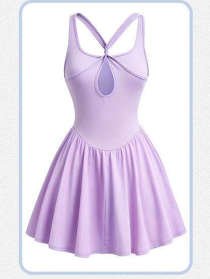 Womens Sleeveless 2-in-1 Athletic Tennis Golf Dress, Underneath Workout Dresses With Built-in Shorts Pocket, Workout Jumpsuits For Women Tummy Control With Double Lined Outfits.