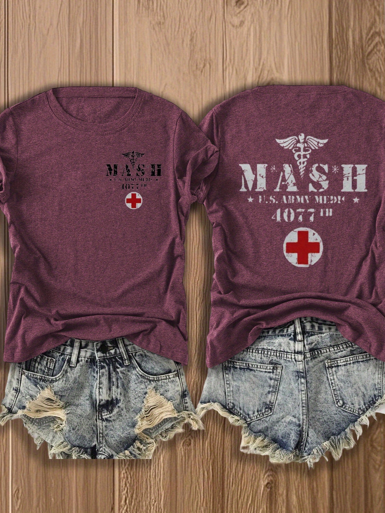 MASH U.S. Army Mobile Hospital Vintage Graphic Tee for Enthusiasts -  Style Double-Sided Print -blend T-shirt with Double-sided Print