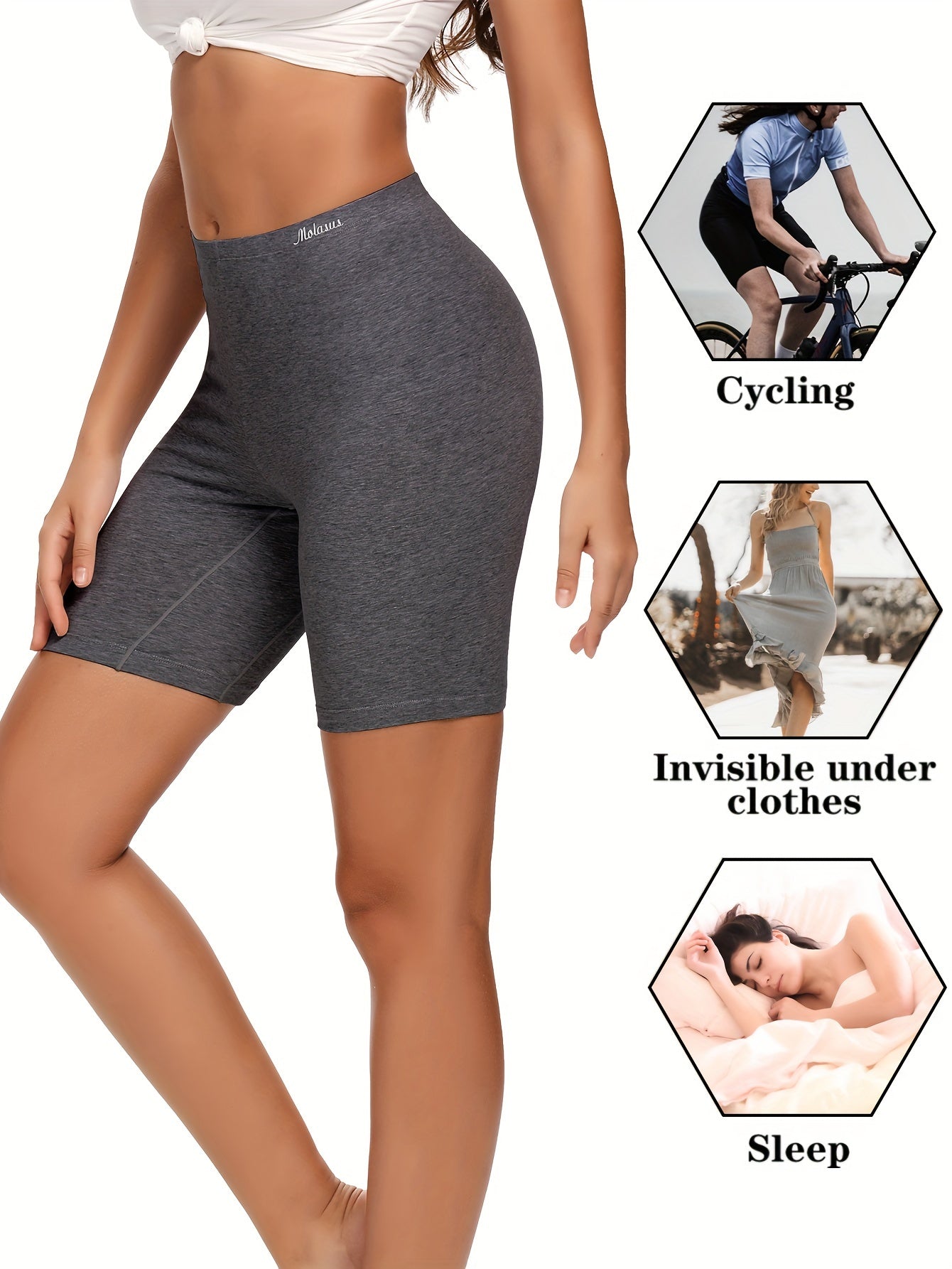 Molasus Womens Cotton Boxer Shorts Underwear Anti Chafing Bike Shorts Pack of 4
