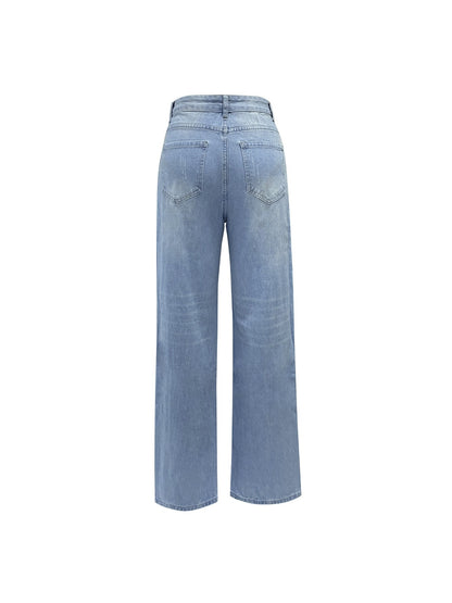 1 Pack Women's 4-Season Fashion Loose Washed Straight-Leg Jeans - Comfortable Stretchy All-Season Regular Fit, Stylish Casual Outfit, Ideal for Daily Wear, Shopping, Dates & Travel - Sizes S/ M/ L/ XL/ XXL