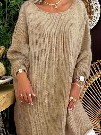 Plus Size - Plus Size Elegant Cuff Lapel Sweater-Soft Fabric, Simple Three-dimensional Color Design, Ideal For Autumn And Winter Casual Wear, Women'S Long Sleeve Sweater, Elegant Style