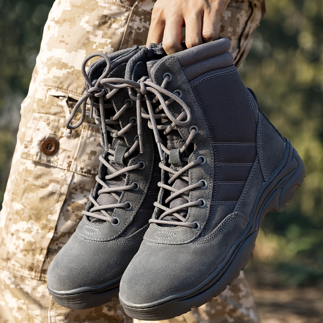 Men'S Hiking Boots Side Zipper Leather Motorcycle 9 Inch Tactical Combat Boots Non-Slip Lightweight Comfortable Breathable For Outdoor Terrain