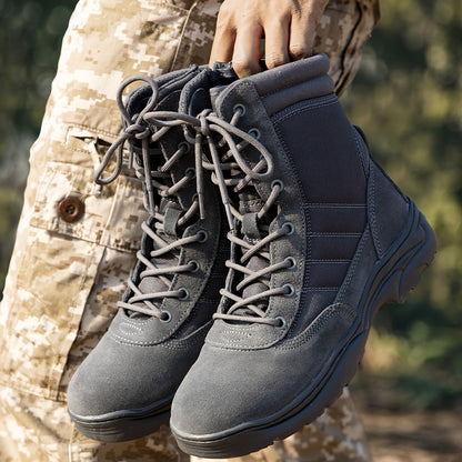 Men'S Hiking Boots Side Zipper Leather Motorcycle 9 Inch Tactical Combat Boots Non-Slip Lightweight Comfortable Breathable For Outdoor Terrain