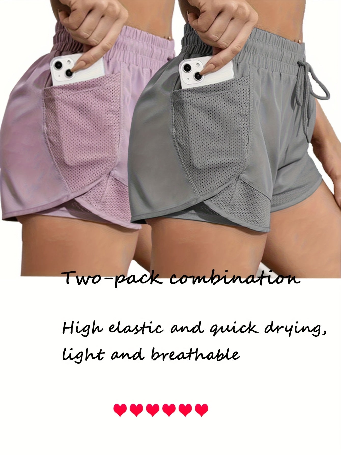 FOEIERAA Fashion Women's 2pcs Yoga Sport Shorts Set, 2-in-1 High-Waisted Athletic Shorts, High Elasticity Quick-Dry, Lightweight and Breathable, Suitable for Running, Yoga, Cycling, Fitness, Studio, Casual Outings, Evening Dates, Daily Wear, and