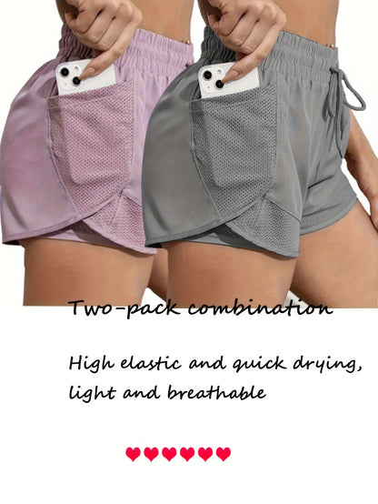 FOEIERAA Fashion Women's 2pcs Yoga Sport Shorts Set, 2-in-1 High-Waisted Athletic Shorts, High Elasticity Quick-Dry, Lightweight and Breathable, Suitable for Running, Yoga, Cycling, Fitness, Studio, Casual Outings, Evening Dates, Daily Wear, and
