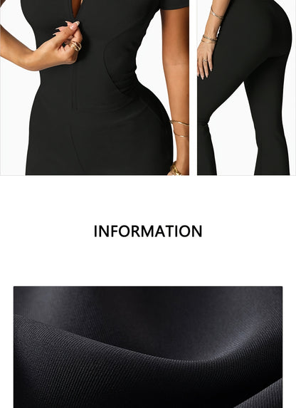 Zippered Long-sleeved Top with Flared Pants Set - Fashionable And Elegant Women's Outfit for Daily Casual Wear, And S. Available In Black, Gray And Beige Colors. Women's Tight Casual Outdoor Attire.