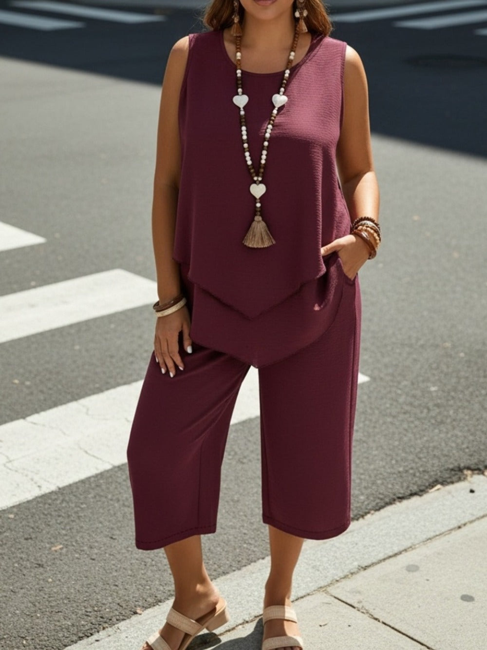 Women's Two-Piece Pants Set - Graphic Print Casual Look 0869