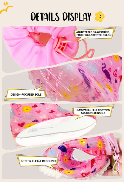 Fashionable Children's Rain Boots, Style:  Flamingo, Soft And Easy to Clean, Suitable for Rainy-day Outings. Equipped with A Drawstring Cuff to Prevent Rainwater From Seeping In.