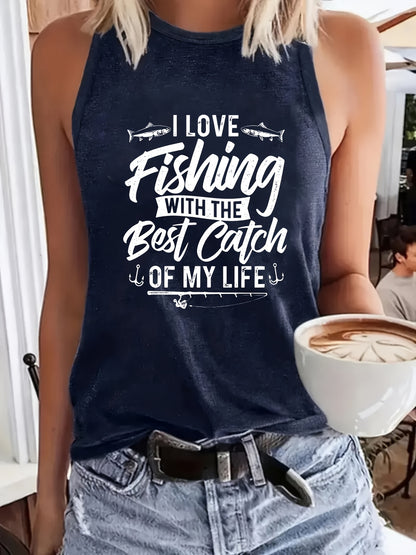 I Love Fishing with The Best Catch of My Life. This Women'S Casual Top Features Creative Letter Prints, a Round Neck, Is Machine Washable, And Has a Easy, Versatile, Breathable Design for Spring And Summer