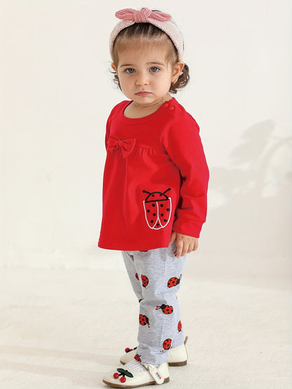 Kukitty Baby Girl Clothes Toddler Infant 2pcs Long Sleeve Cartoon Pattern Tops Pants Outfits Set, for Outdoor