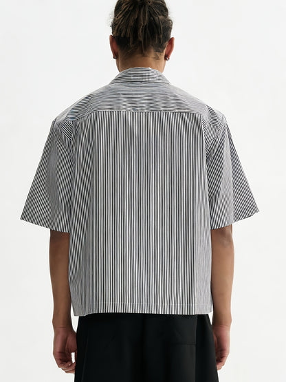 Unisex Casual Striped Shirt - Oversized, Loose Fit, Short Sleeve with Chest Patch Pocket | Lightweight Polyester Fabric | Perfect for Everyday, Beach, Party & Streetwear | Casual Attire | Chic Casual Style | Nontransparent Fabric