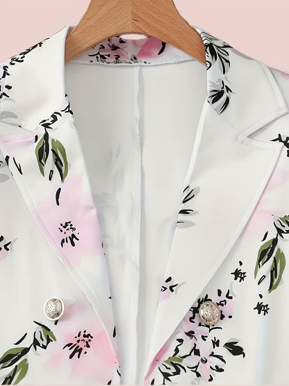 Floral Print Two-piece Suit Set, Elegant Double Breasted Blazer & Bodycon Skirt Outfits - Women's Clothing - For Women - Suitable for Parties, Weddings & Formal Occasions - Perfect Gift for Her