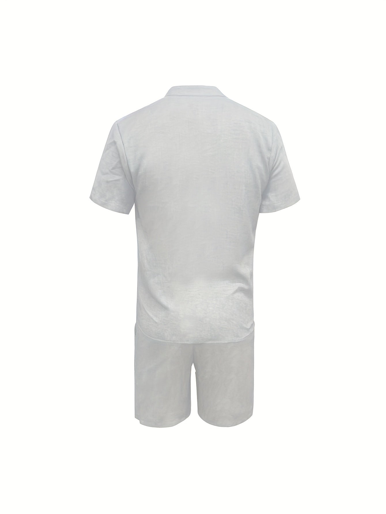 Summer Casual Fabric Men's Solid Color Short Sleeve Single-Breasted Shirt and Shorts Set