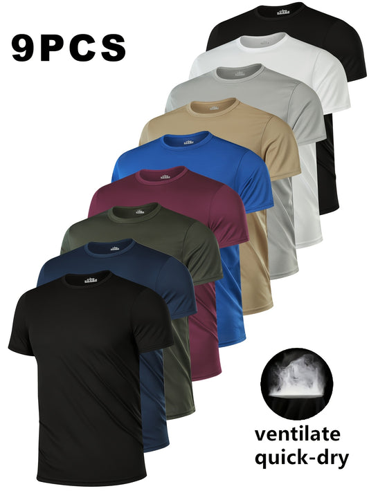 2026 World Cup Match Day Fan Gear 9pcs Men's Solid Color Crew Neck T Shirts 100 – main product image