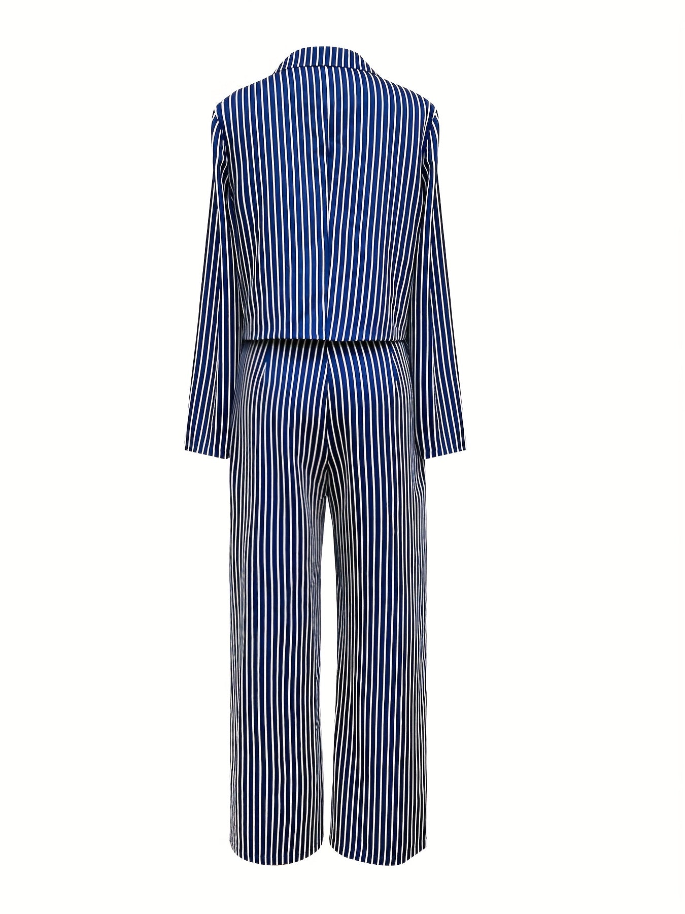Women'S Elegant Striped Two-Piece Suit - Casual Business Attire, White And Gray, Perfect for Spring/Fall, Casual Business Attire|Striped Pattern|