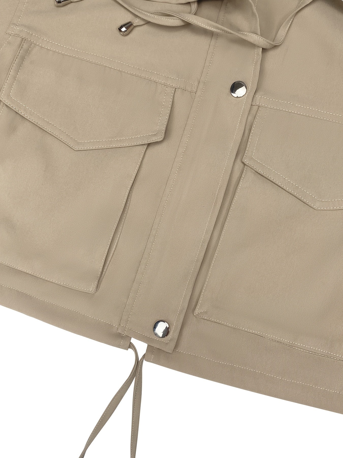 Women'S Cropped Jacket Zip Up Lightweight Oversized Utility Anorak Coat with Pockets