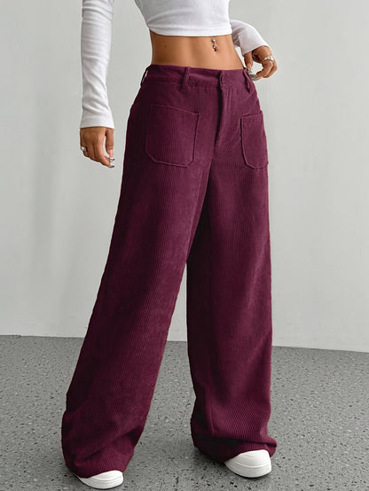 2025 New Explosive Product Chic Straight Pants with Pockets in Solid Color - Casual And Comfortable, Women'S Machine Washable