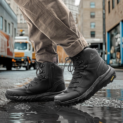 Men's Mid Tactical Boot Comfortable Waterproof Lightweight Boots with Zipper for Work All Day Non-Slip Outdoor Motorcycle Combat Boots