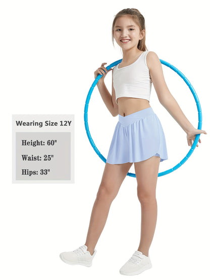 [2-In-1 Style Shorts] Set of 3 EXARUS Girls' Cross Shorts with Butterfly Design for Cheer And Dance, 2-In-1 Style with Pocket, Suitable for Ages 6 to 14 for Sports And Running